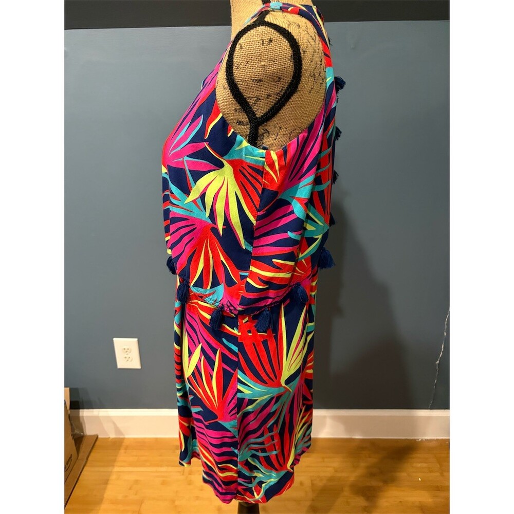 Escapada Living Sun Dress Womens M Tropical Palm Leaf Sleeveless Tassel - Picture 4 of 9